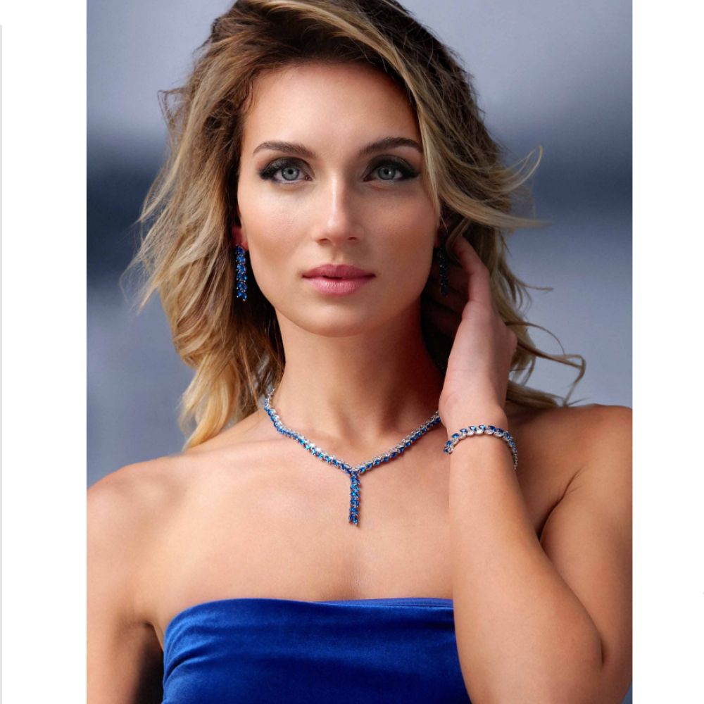 Collana Donna Ottaviani Bronzo Tennis Foglie Zirconi Bianchi Azzurro 500902C